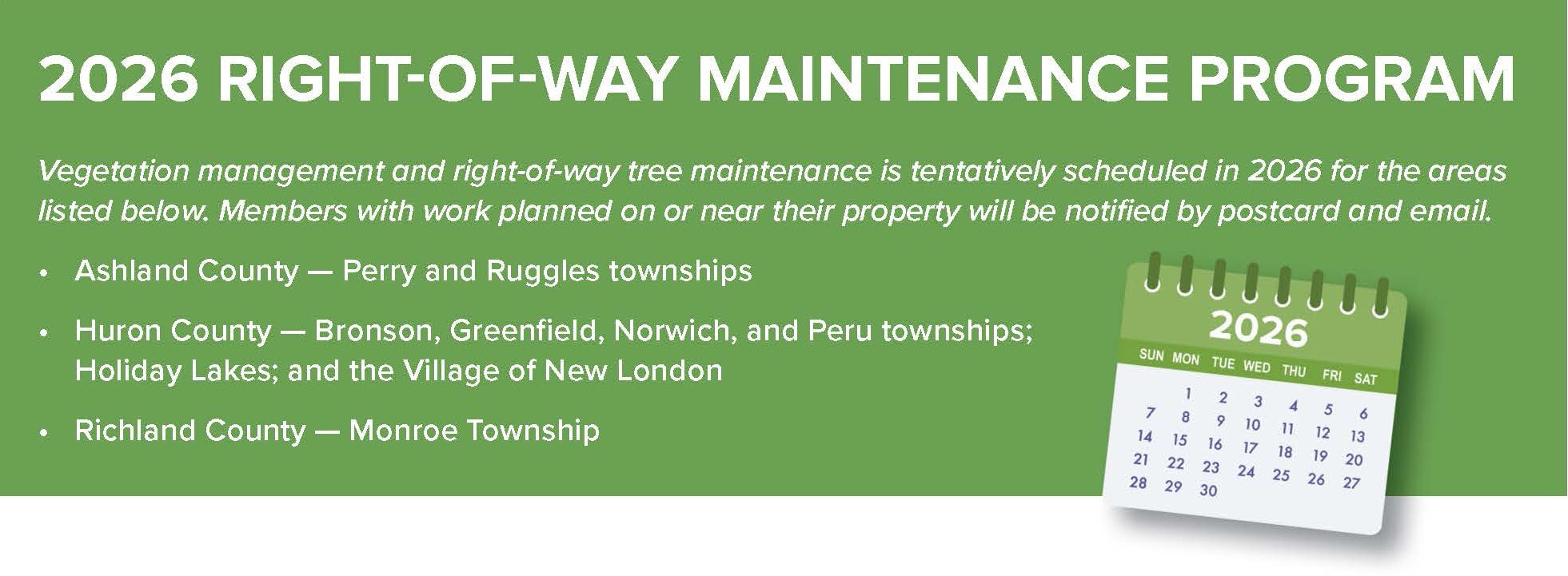 2026 Tree-trimming schedule