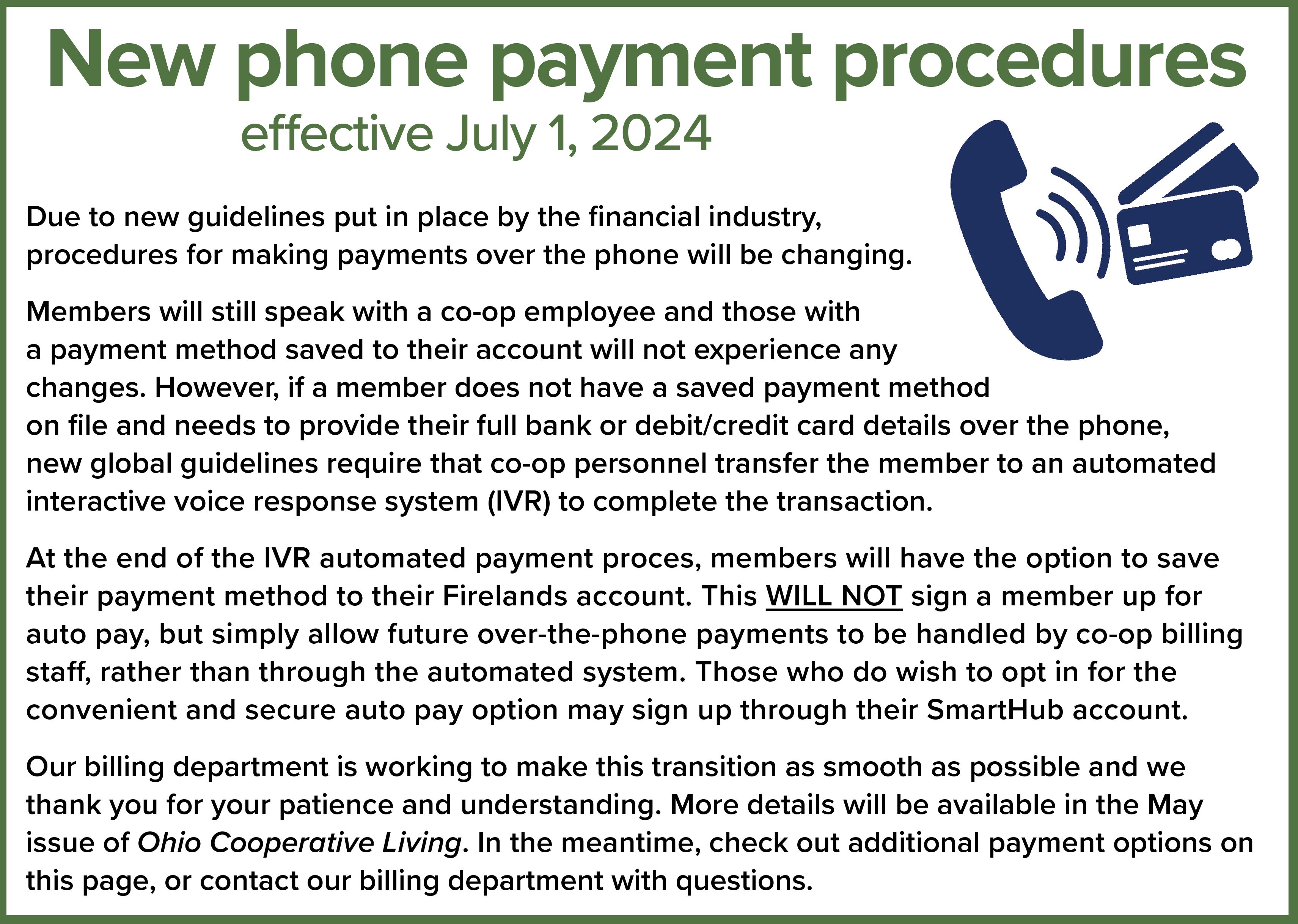 Phone Payment Changes effective July 1